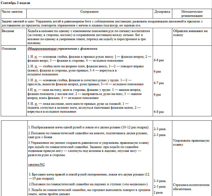План по физкультуре в детском саду младшая группа